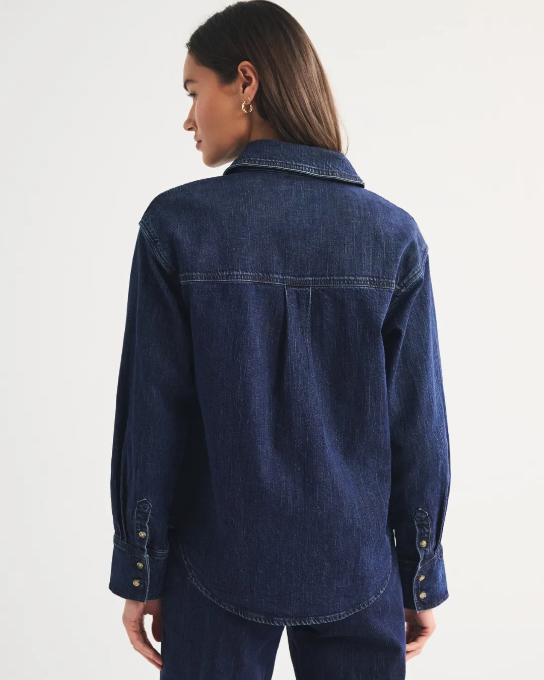 Lands End Dark Wash Denim Shirt Women Classic Fit