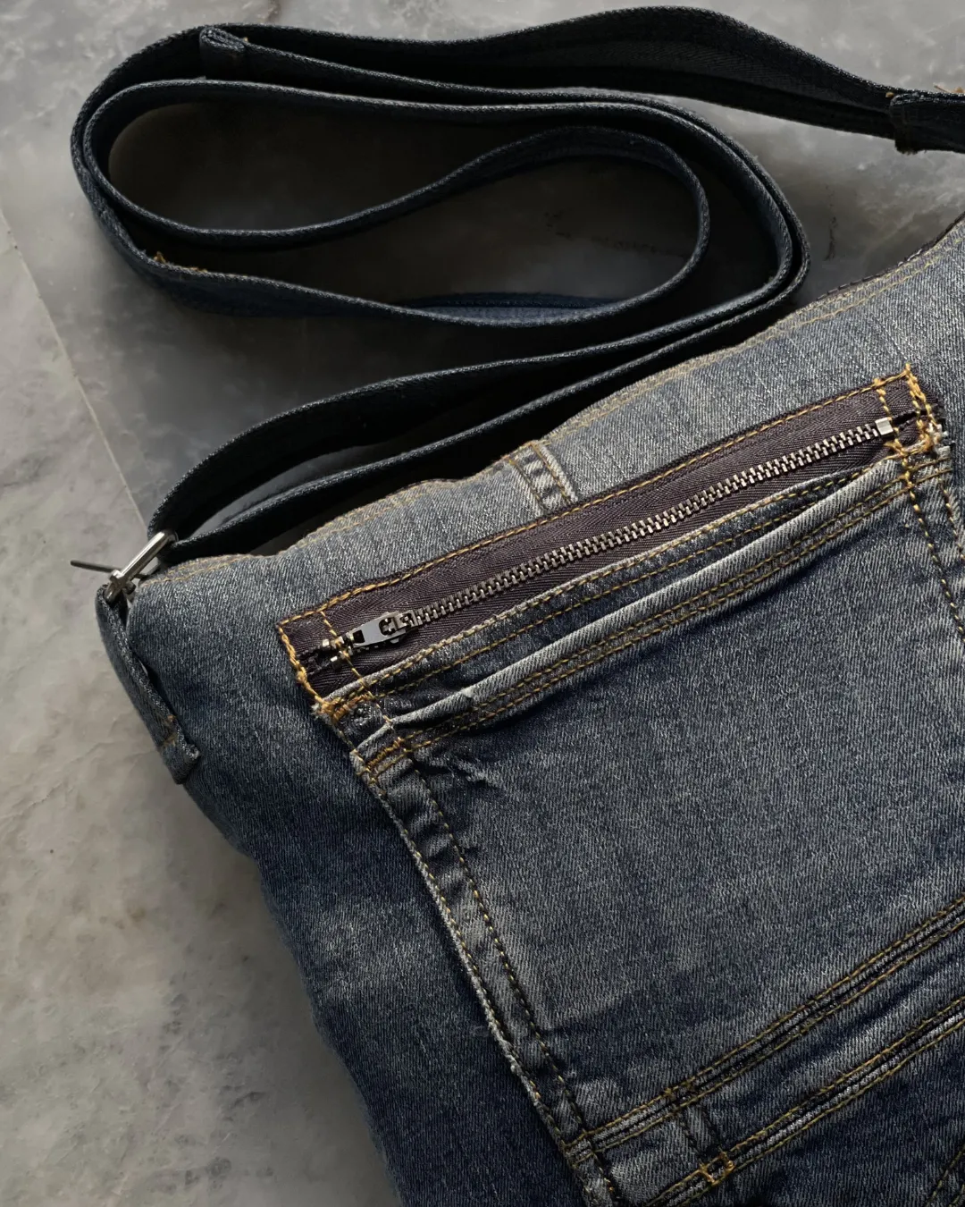 Reworked Denim Crossbody Bag With Dual Pocket Design By TLD