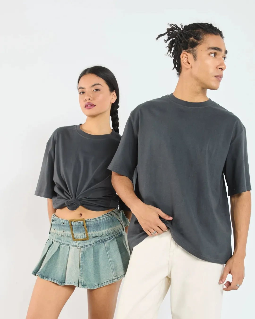 Dark Navy Blue Wash Blank Tee STWD Pull&Bear Down Shoulder