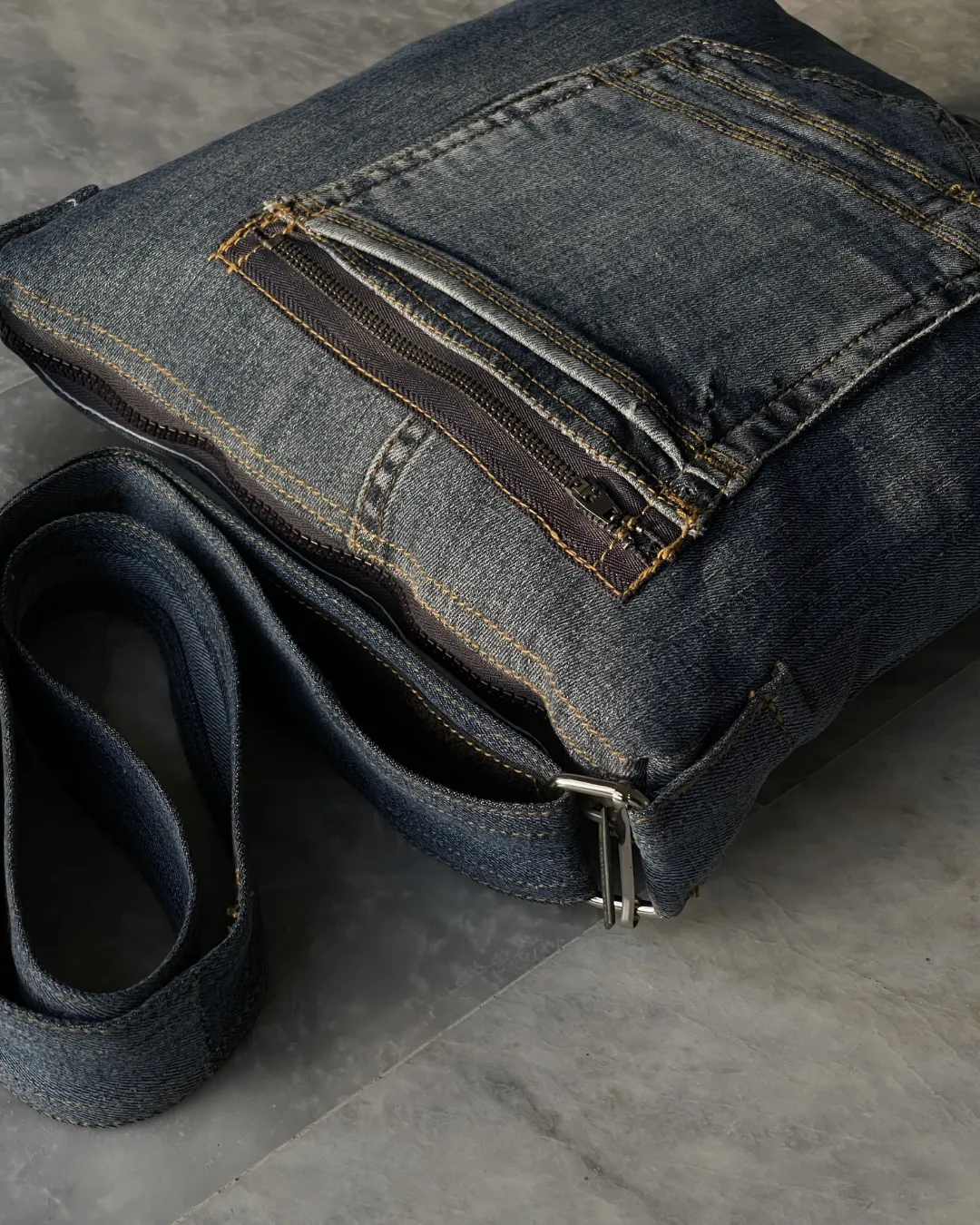 Reworked Denim Crossbody Bag With Dual Pocket Design By TLD