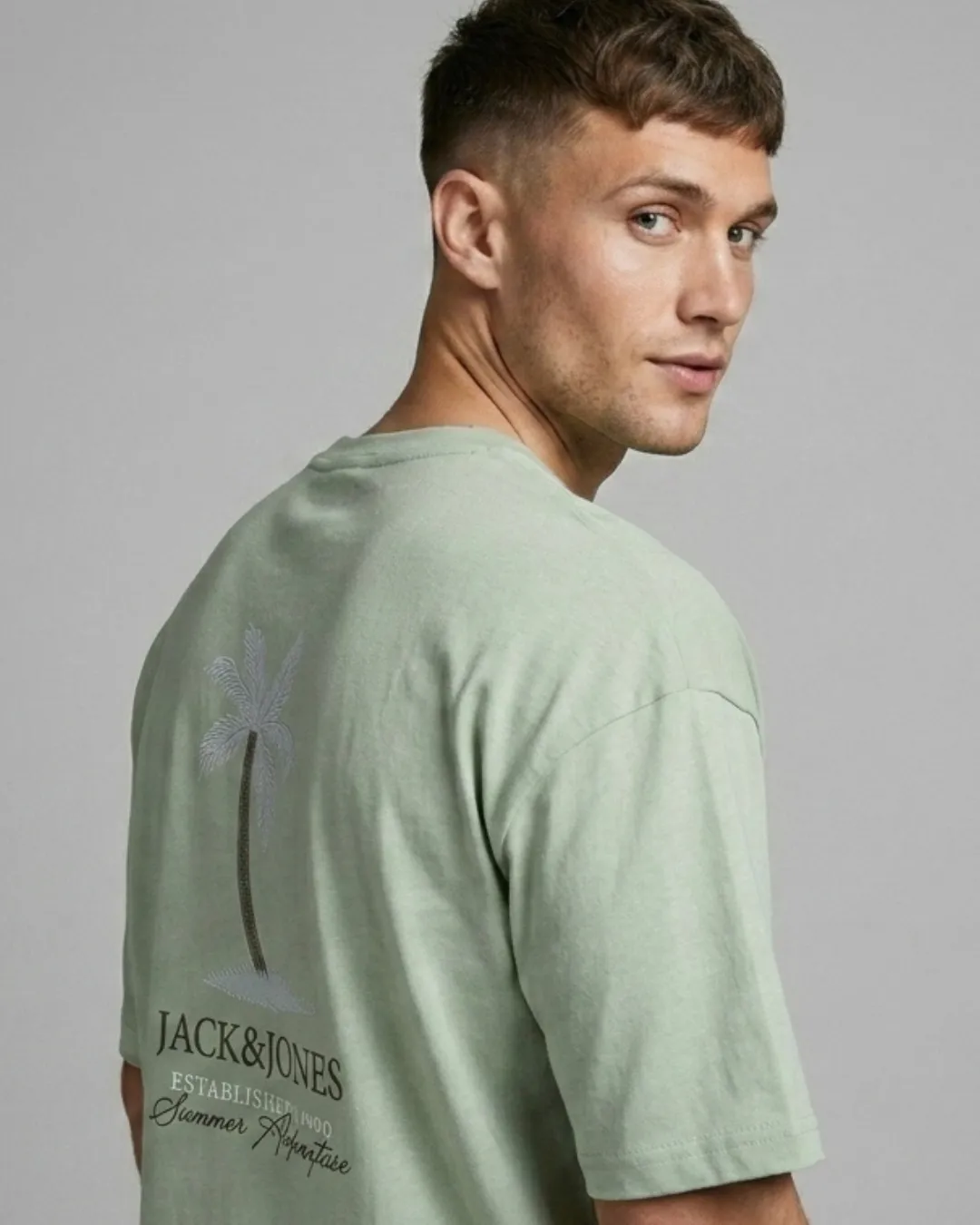 Jack & Jones Sage Green Summer Adventure Oversized T-Shirt | Premium Graphic Tee for Men & Women